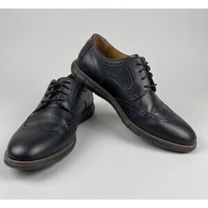 Johnston & Murphy Mens 11.5M Black Wingtip Oxford Memory Foam Leather Dress Shoe